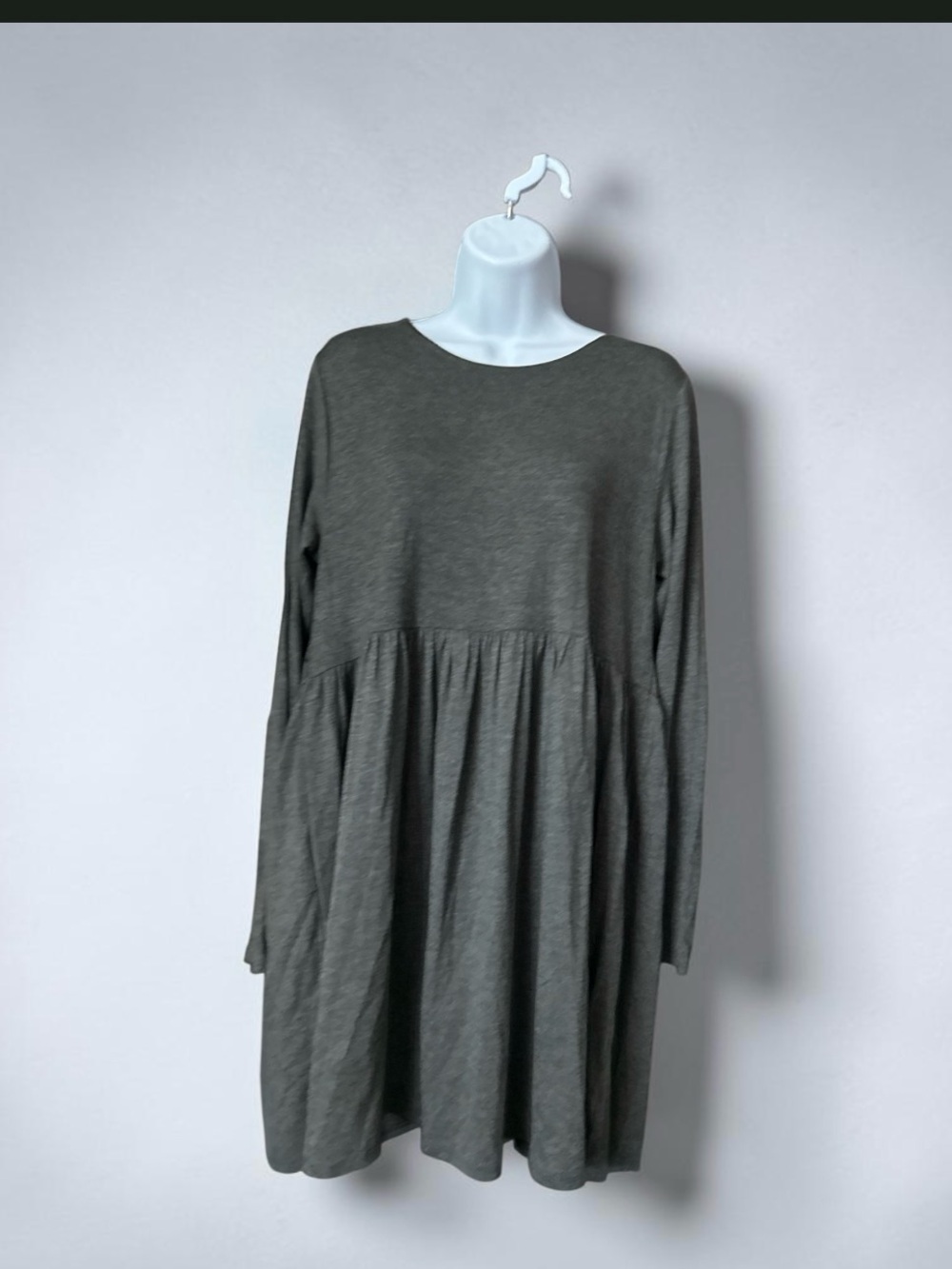 Azules Basic Long-Sleeve Gathered Waist Dress  Gray LG